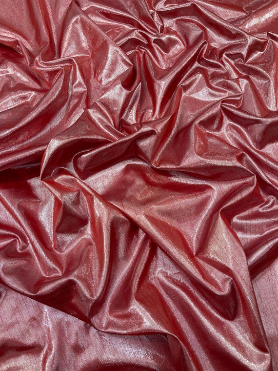 Red Metallic Polyester Dupioni Faux Silk Fabric | 55" Wide Wedding, Home Décor.