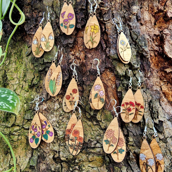 Flower of the Month Teardrop Earrings