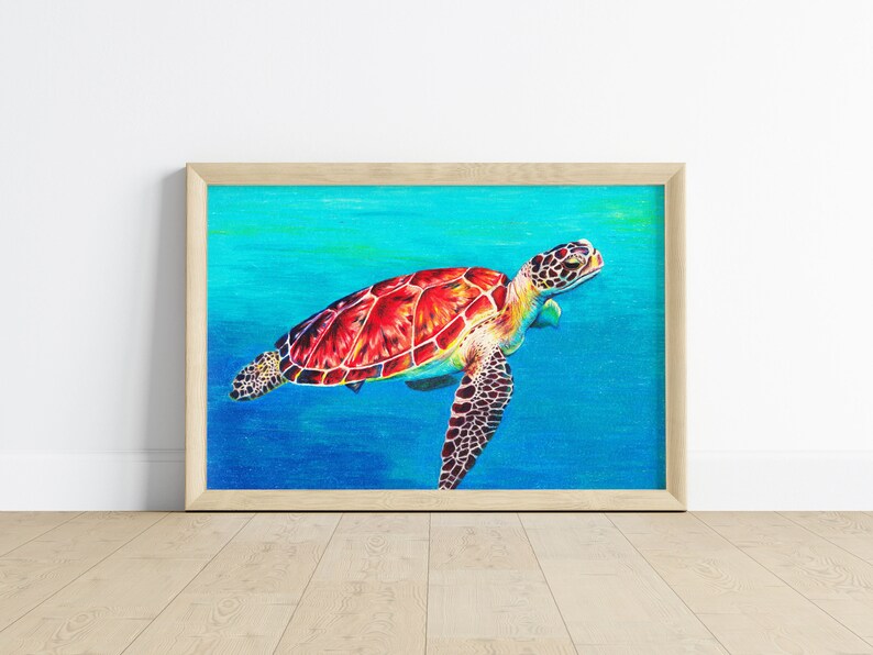 Turtle Shell Color Pencil Sea Turtle Colored Pencil Red Orange Yellow Drawing - Etsy