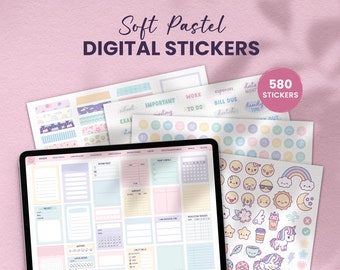 Soft Pastel Stickers for Digital Planner, Planner Essentials, Kawaii Cute Pastel Stickers for GoodNotes, GoodNotes Stickers, Ipad Stickers