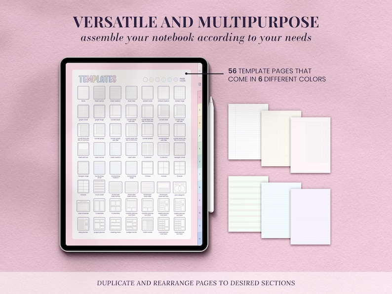 customizable digital notebook with over 56 templates and soft pastel colored pages that you can use in any pdf annotation app on the ipad or android