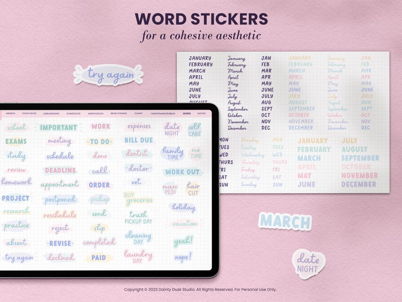 essential words functional stickers for digital planners or journals on goodnotes ipad xodo notability noteshelf penly notability on android