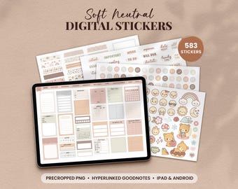 Mjuka neutrala klistermärken för digital planerare, Planner Essentials, söta klistermärken för iPad Android GoodNotes Notability Onenote, funktionella klistermärken