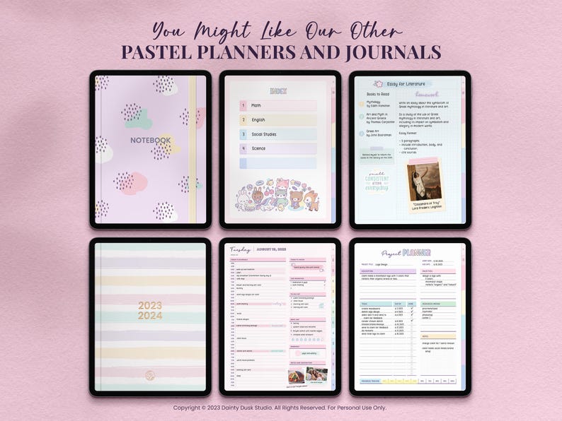 kawaii cute digital planners and notebooks for goodnotes on ipad or android