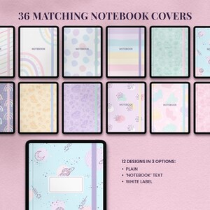 kawaii pastel digital notebook covers in a soft pastel color scheme for ipad or android in goodnotes notability collanote or xodo