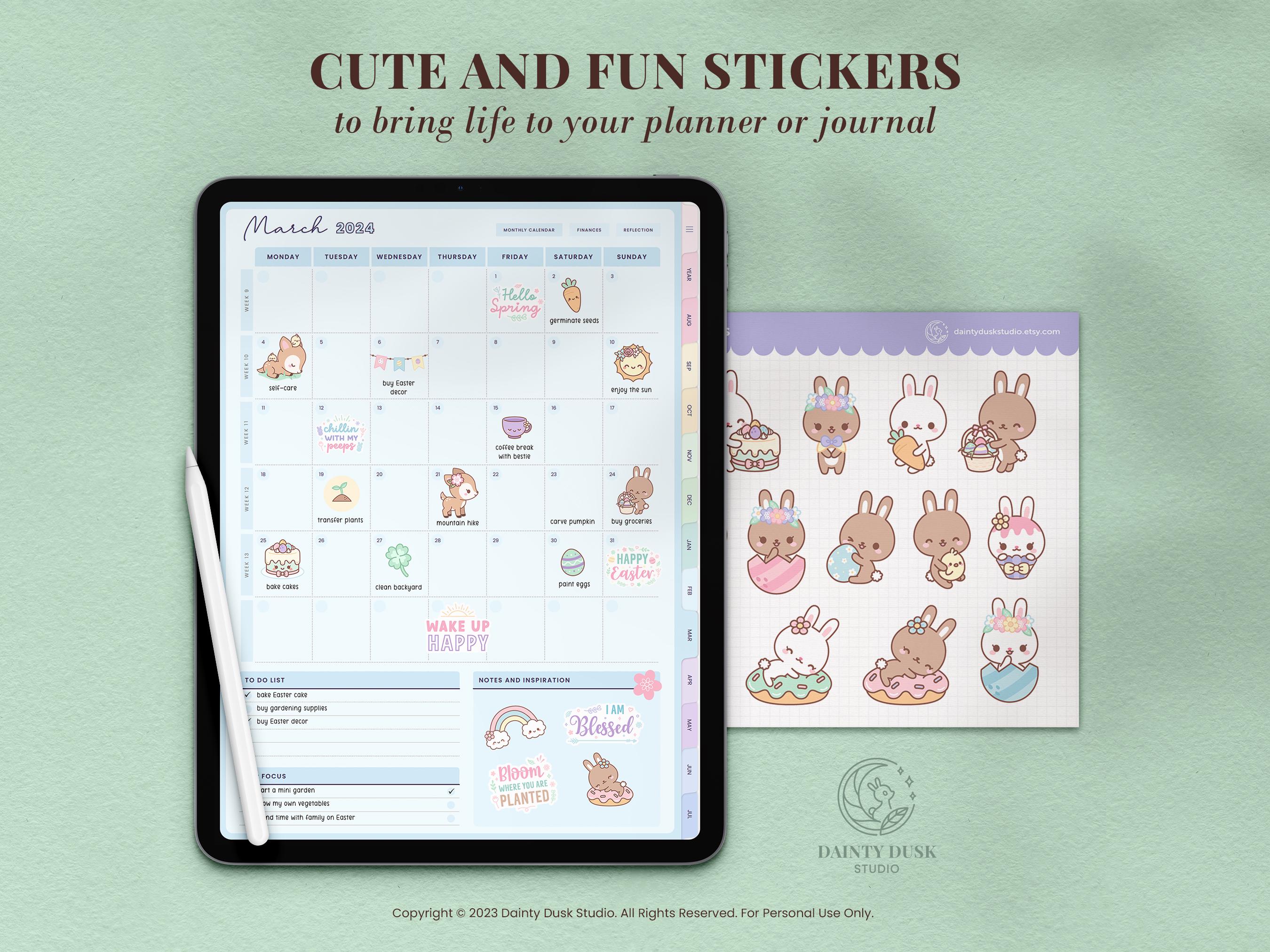 Pastel Easter Spring Digital Planner Stickers, Kawaii Cute Stickers ...