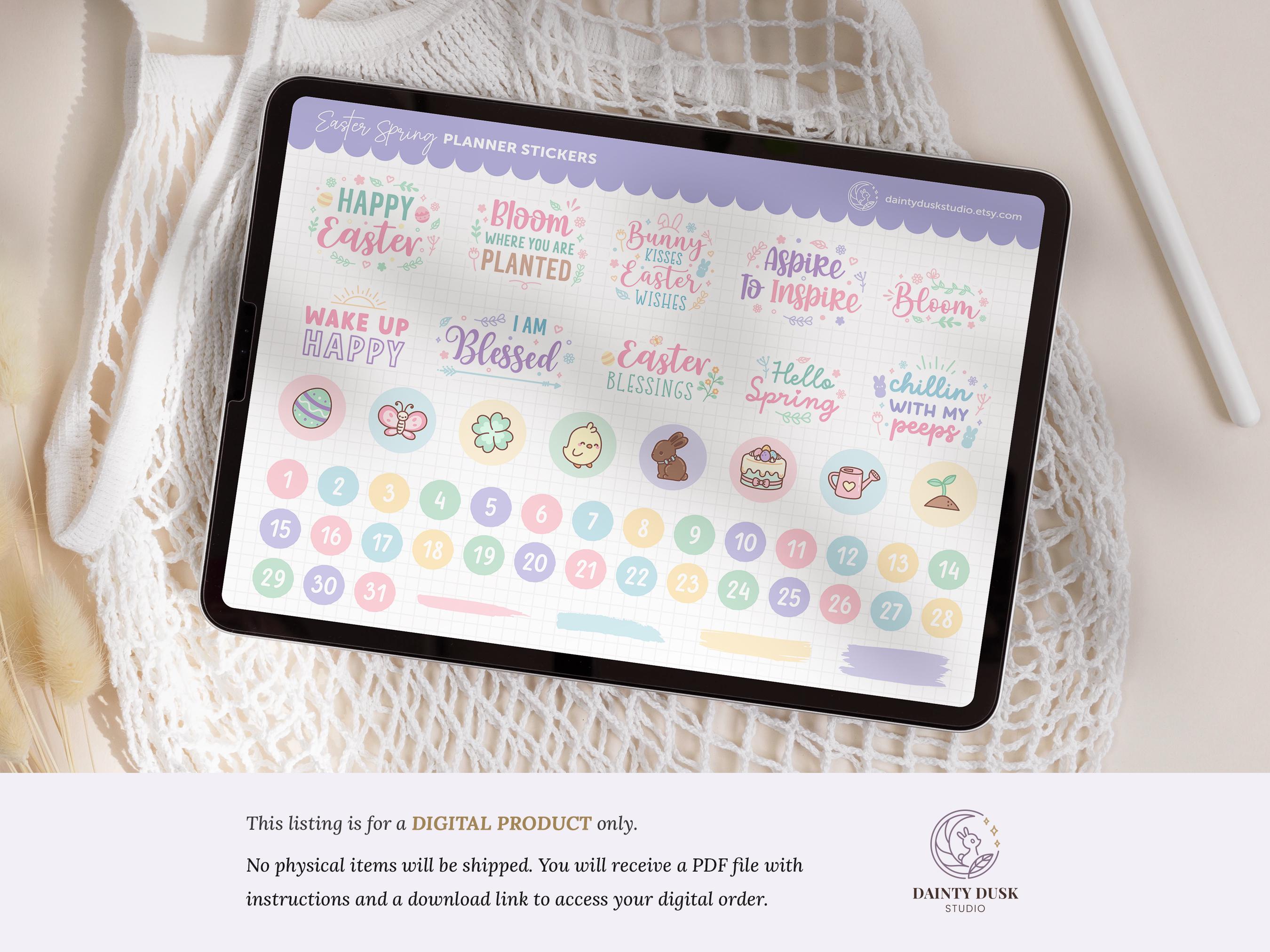 Pastel Easter Spring Digital Planner Stickers, Kawaii Cute Stickers ...