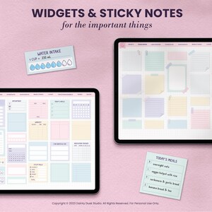 soft pastel digital planner journal stickers with sticky notes and widgets for goodnotes on ipad or collanote xodo notability noteshelf on android