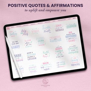 pastel quotes and affirmation and manifestation stickers for digital planners and digital journals which are also printable for ipad android