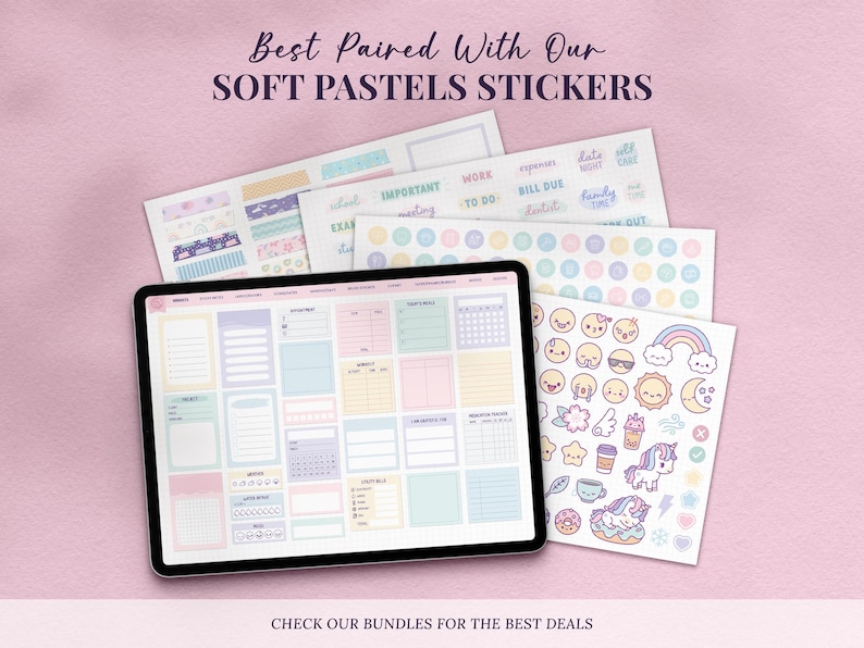 kawaii cute pastel digital functional stickers for goodnotes on ipad