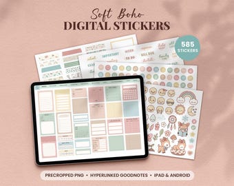 Mjuka bohemiska klistermärken för digital planerare, Planner Essentials, Kawaii söta klistermärken, GoodNotes-klistermärken, Funktionella klistermärken, iPad-klistermärken