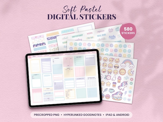 Soft Pastel Stickers for Digital Planner, Planner Essentials, Kawaii Cute Pastel Stickers for GoodNotes, GoodNotes Stickers, Ipad Stickers