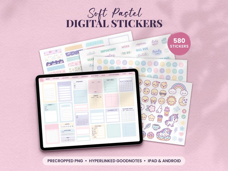 pastel digital planner everyday life stickers for goodnotes ipad or android for student planner or journal