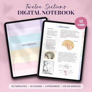 12 Sections Pastel Digital Notebook, Undated Digital Notebook Students, iPad Android Notebook, GoodNotes Notability OneNote Xodo Notebook