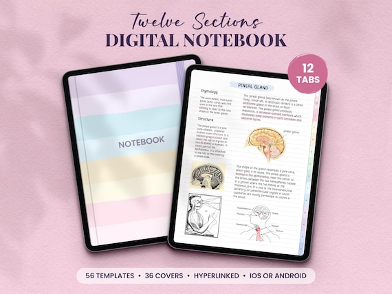 12 Sections Pastel Digital Notebook, Undated Digital Notebook Students, iPad Android Notebook, GoodNotes Notability OneNote Xodo Notebook