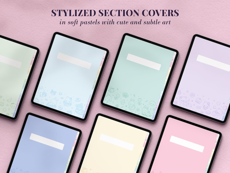 digital notebook with beautiful and kawaii section covers in a pastel color scheme that you can use in any pdf annotation app on the ipad or android such as goodnotes xoxo collanote or notability