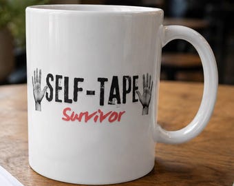 Kubek z samoprzylepną taśmą „Survivor”, zabawny kubek dla aktora, prezent aktorski dla aktorów, kubek na przesłuchanie, prezent teatralny, prezent dla studenta aktorstwa, kubek na kawę z samoprzylepną taśmą