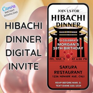 Hibachi Dinner Party Invitation, Hibachi Night Invite, Dinner Party Template, Birthday Dinner Invite, Electronic Invite,Paperless Invitation