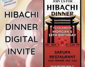 Hibachi Dinner Party Invitation Template, Electronic Invite (1080x1920px, 1125x2436px)