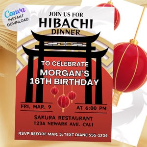 Invitación a la cena de cumpleaños de Hibachi, restaurante japonés, fiesta de Hibachi, noche de Hibachi, plantilla de Hibachi, plantilla digital de invitación de Hibachi
