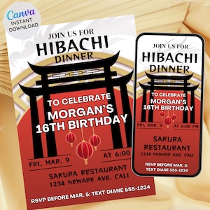 Editable Hibachi Birthday Dinner Invitation, Hibachi Party Invite, Hibachi Invitation, Hibachi Birthday Party, Hibachi Dinner Party