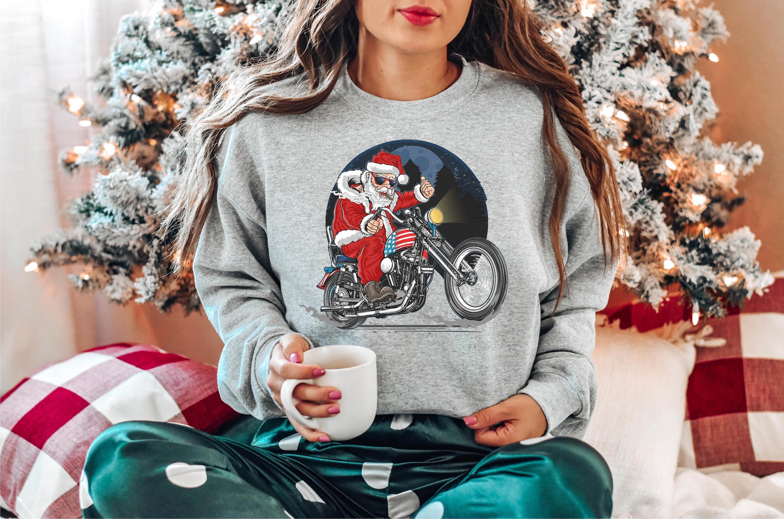 Santa Claus On Bike Sweatshirt, Santa Christmas Sweatshirt, Santa Claus Christmas Sweatshirt, Motorcycle Christmas Gift, Gift For Christmas