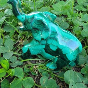 Malachite Elephant, Carved Crystal Statue, Mineral Specimen