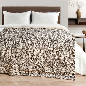 Fuzzy Faux Fur Micromink Throw Blanket , 60"x70", Black White Leopard Animal Print, Fall Home Decor