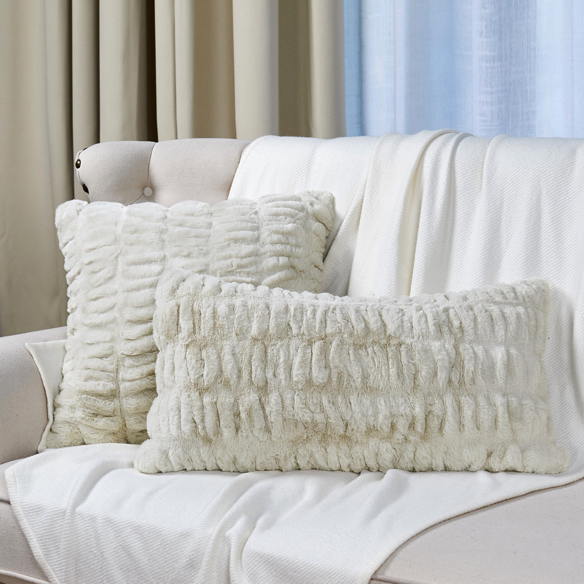 Luxury Ruched Faux Fur Throw Pillow Covers 2 Piece Set Super Etsy