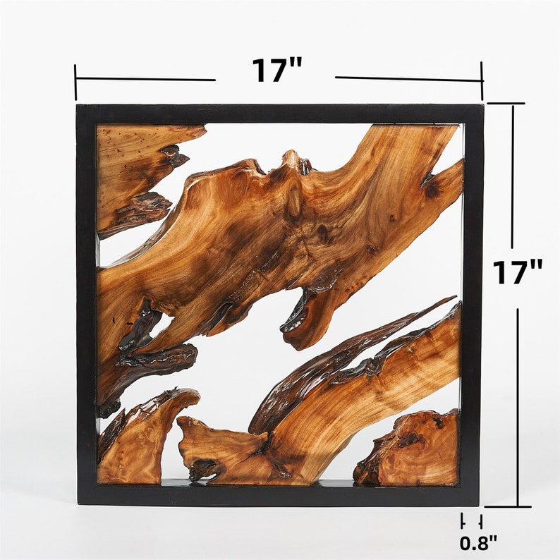 Décoration murale en bois faite main avec bordures vives avec cadre noir, ornements muraux en bois de cèdre, décoration à suspendre, cadeau unique pour la maison 17(H)x17(W)x1(D) pouces