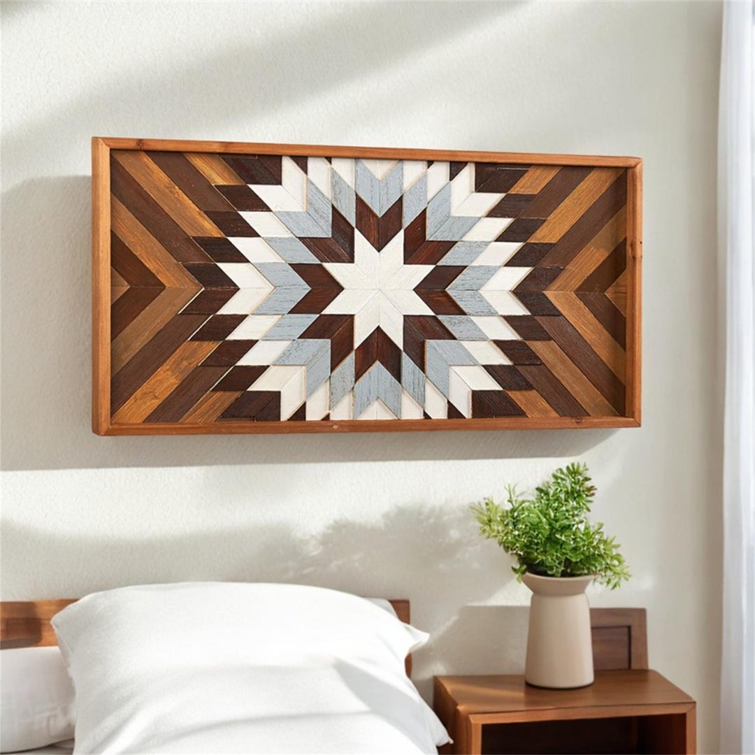 Southwestern Reclaimed Wood Wall Art: Geometric Rustic Farmhouse Decor ...