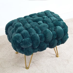 Handmade Woven Upholstered Faux Fur Ottoman With Gold Metal - Etsy