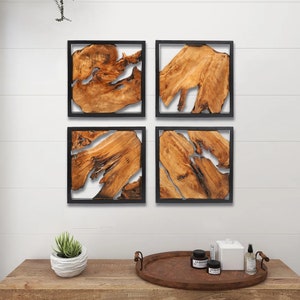 Handmade Live Edge Cedar Wood Wall Art, Natural Edge Black Frame Hanging Decor, Rustic Modern Gift for Living Room, Bedroom & Cabin Decor