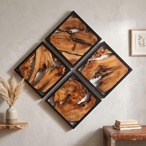 Handmade Live Edge Cedar Wall Art: Rustic Modern Wood Decor (Black Frame)