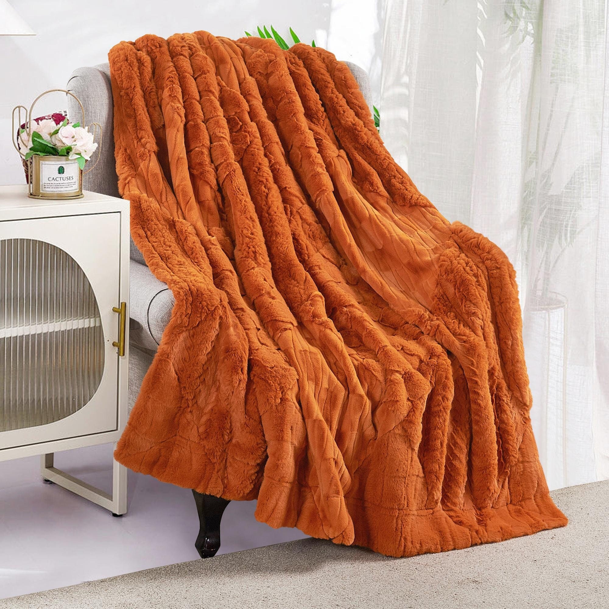 Handmade Geometric Patchwork Faux Fur Throw Blanket: Rustic Cozy Decor