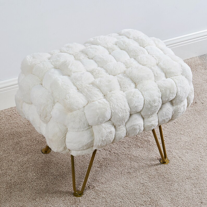 Handmade Woven Upholstered Faux Fur Ottoman With Gold Metal - Etsy