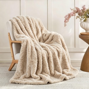 Luxury Faux Fur Throw Blanket 60"x70", Soft Micromink Plush Couch Throw Decor
