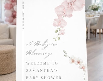 Floral Baby Shower Welcome Sign, Modern Minimalist Printable Poster (Digital Download)