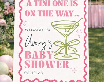 Martini Baby Shower Welcome Sign, Pink Green Cocktail Party Decor (Digital Download)