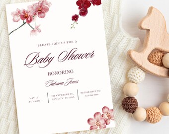 Floral Baby Shower Welcome Sign, Modern Minimalist Printable Poster, Orchid Invitation (Digital Download)