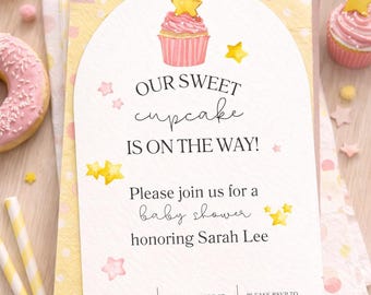Cupcake Baby Shower Invitation Template, Dessert Invite, Editable Canva Template, Instant Download