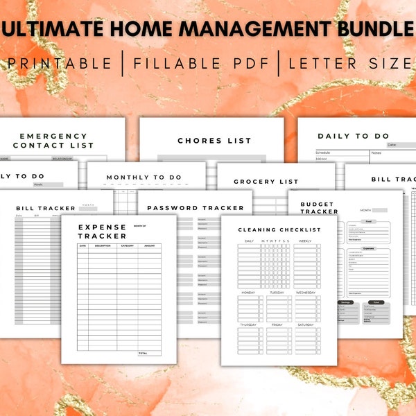 Minimalist Home Management Bundle, Printable Household Binder, House Organizer, Home Management Planners & Checklists, Family Life Organizer