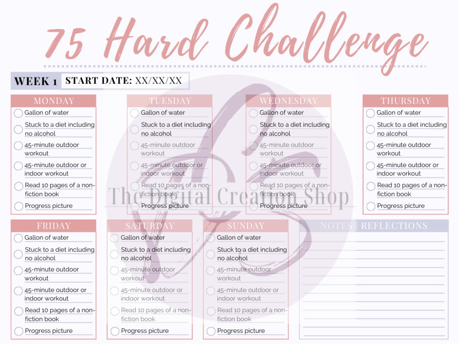 75 Hard Challenge Tracker | Hard 75 Challenge Tracker - Etsy
