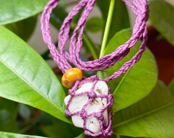 Empty Purple Gemstone Interchangeable Necklace / Macrame Crystal Holder / Healing Stone / Crystal Pouch Jewellery / Pendant Holder / Jewelry