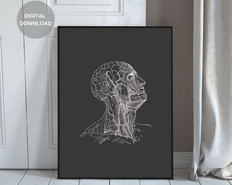 Human Anatomy Print, Head and Neck Print, Printable Wall Art, Vintage Anatomy, Digital Download, Anatomy Art, Anatomy Poster, Home Decor