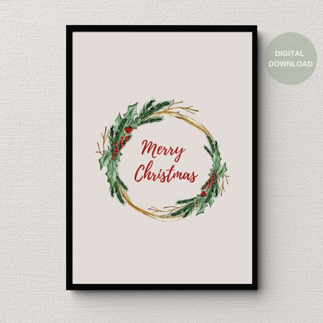 Christmas Wreath Print, Christmas Printable Art, Christmas Decor ...