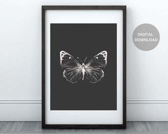 Vintage Butterfly Print, Printable Wall Art, Vintage Art, Digital Download, Butterfly Art, Vintage Print, Home Decor