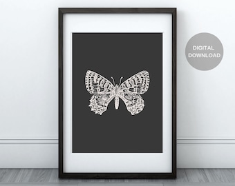 Vintage Butterfly Print, Printable Wall Art, Vintage Art, Digital Download, Butterfly Art, Vintage Print, Home Decor
