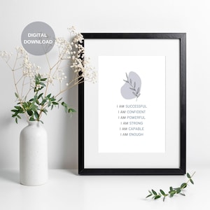 I Am Enough Positive Affirmation Self-Love Motivational Affirmation Printable Wall Art | Printable Mindfulness Gift for Self-Care