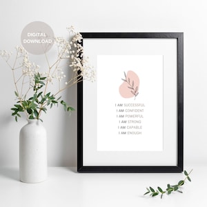 I Am Enough Positive Affirmation Self-Love Motivational Affirmation Printable Wall Art | Printable Mindfulness Gift for Self-Care